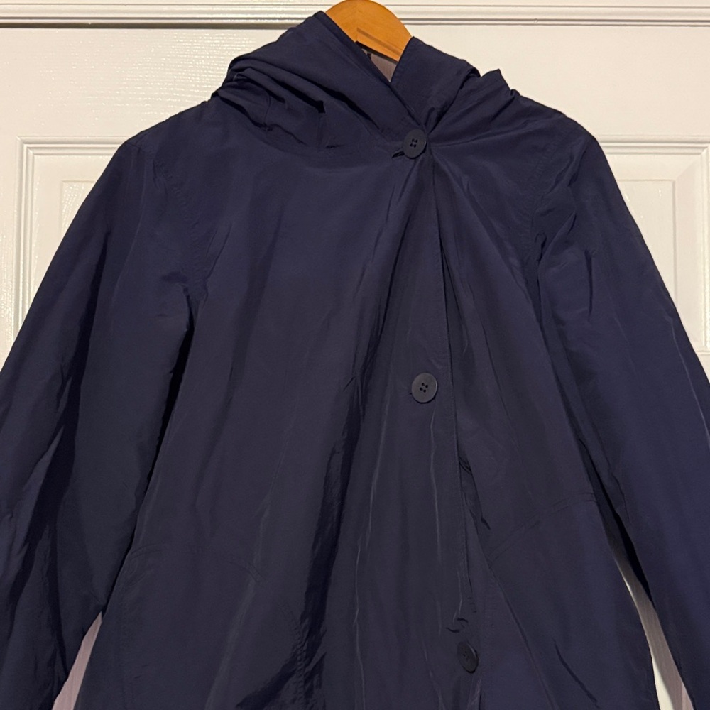 Eileen Fisher Reversible Women's Black And Blue Hooded Rain Coat Trench Coat Pl View 5